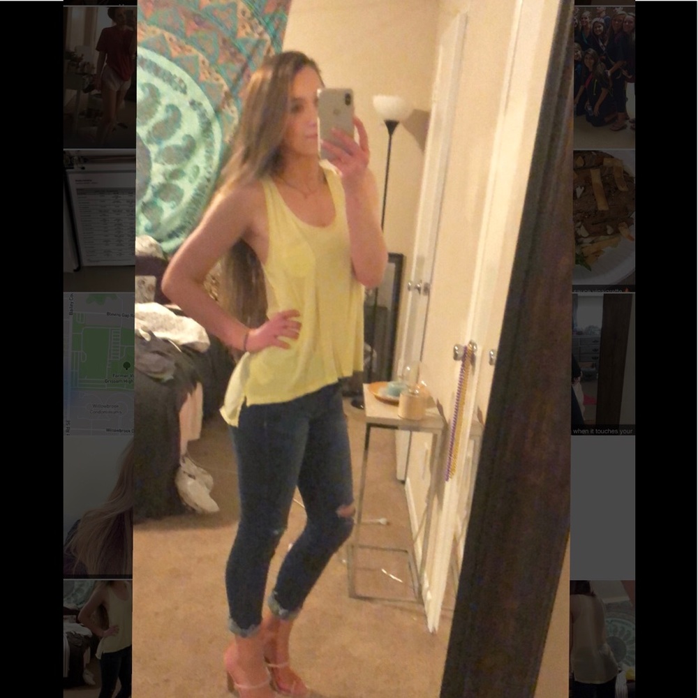 Yellow high-low tank top with mesh back